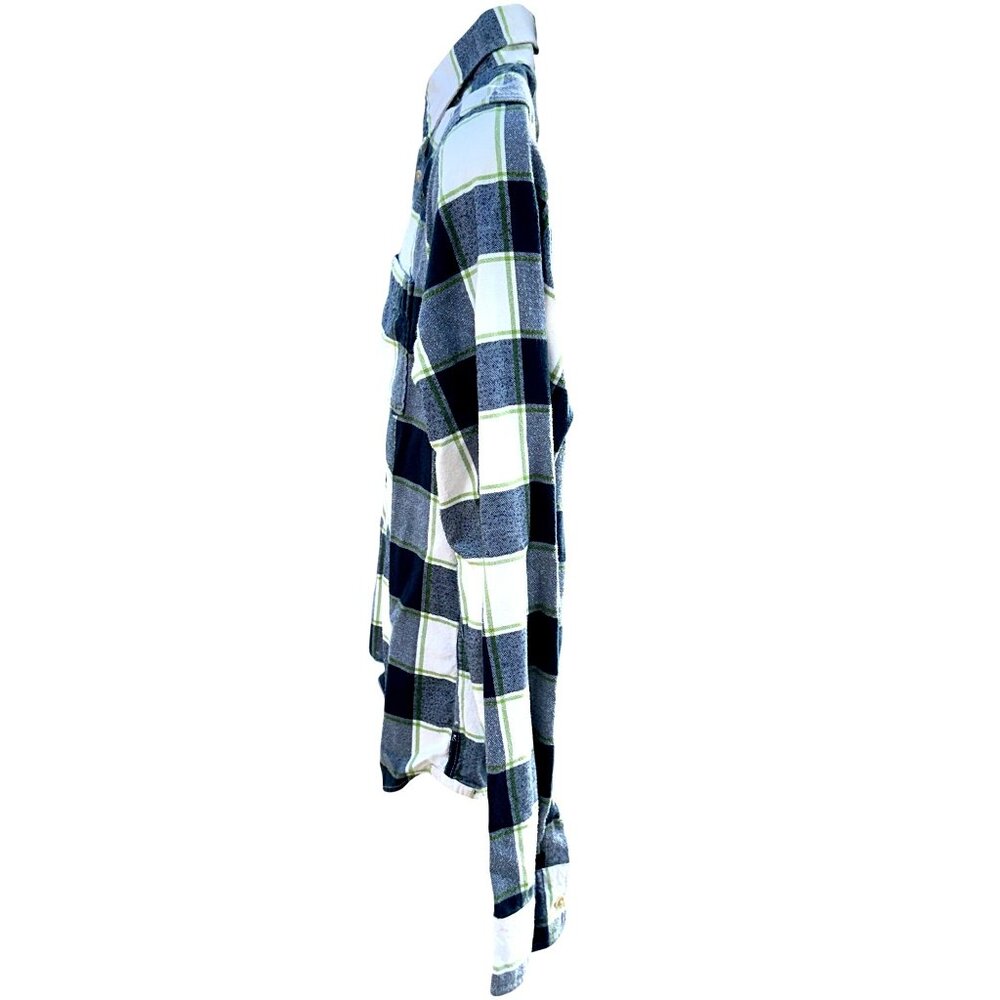Abercrombie Fitch Large Muscle Button Up Plaid Shirt Green Navy White Cotton Men - Picture 6 of 10